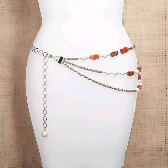 Vtg ST. JOHN Silver-tone CRYSTAL RHINESTONE Glamorous CHAIN BELT fits S-XL ST JOHN Charm Belt | eBay main image 3